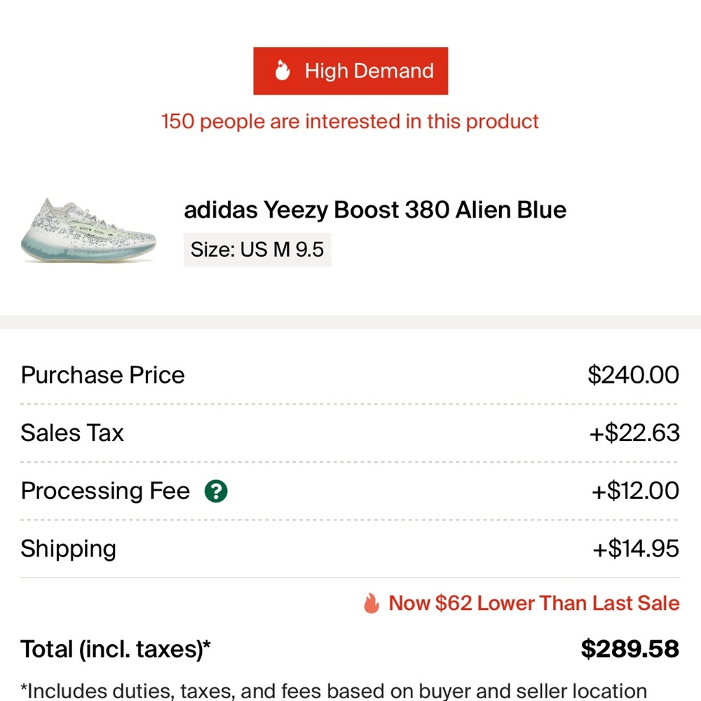 Yeezy boost 380 Alien blue size 9.5